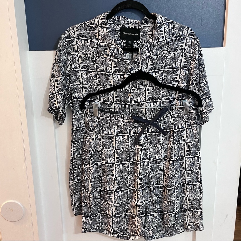 Christian Lacroix Navy & White Truthful Floral Short Sleeve Shirt and Shorts Set